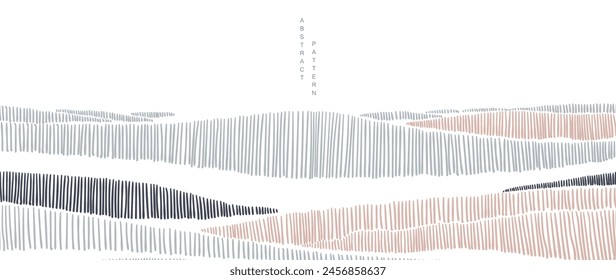 Fondo de arte Abstractas con Vector de textura de línea dibujada a mano. Diseño de Anuncio de patrón de montaña y colina con decoración natural en estilo de lujo. 