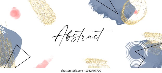 Resumen de antecedentes artísticos. Composición mínima pintada a mano. Colores de agua y manchas de pintura inc en plantilla contemporánea. Tapa, tarjeta, afiche y banner diseño moderno.