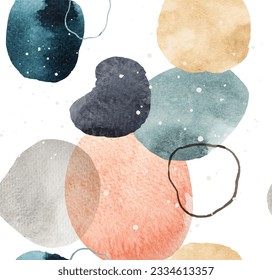 Abstract art background with Japanese pattern vector. Watercolor texture in Chinese style. Circle shape template illustration. Contemporary art.