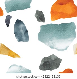 Abstract art background with Japanese seamless pattern vector. Watercolor painting brush texture decoration template illustration. Stone and rock elements. Terrazzo banner.