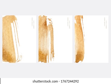 Abstract art background with Japanese wave pattern vector. Gold brush stroke element with contemporary art template.