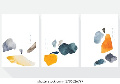 Abstract art background with Japanese wave pattern vector. Watercolor painting brush texture decoration with terrazzo marble elements. Stone and rock decoration.