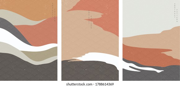 Abstract art background with Japanese wave pattern vector. Natural landscape template illustration.