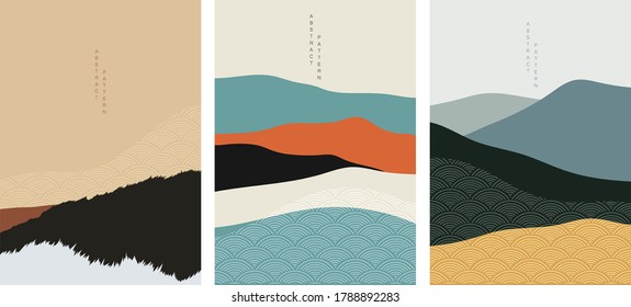 Abstract art background with Japanese wave pattern vector. Natural landscape template illustration.