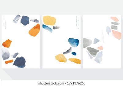 Abstract art background with Japanese wave pattern vector. Watercolor painting brush stroke texture decoration template illustration. Terrazzo marble flooring. Stone and rock elements in Asian style.