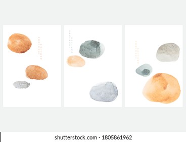Abstract art background with Japanese wave pattern vector. Pastel art landscape template with stone shape. Watercolor texture cover design.