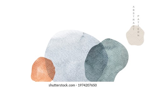 Abstract art background with Japanese wave pattern vector. Watercolor texture with natural shape in vintage style.