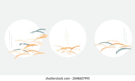 Abstract art background with Japanese wave pattern vector. Flow and dynamic logo design with watercolor texture element in vintage style.