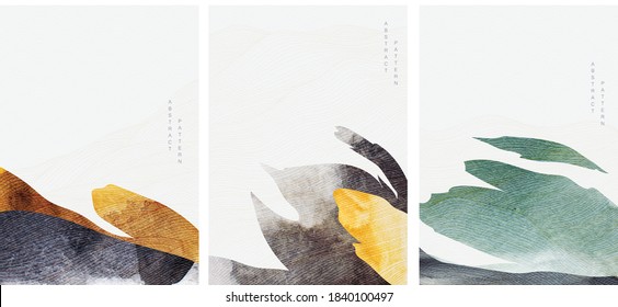 Abstract art background with art landscape template vector. Brush stroke texture elements with line pattern.