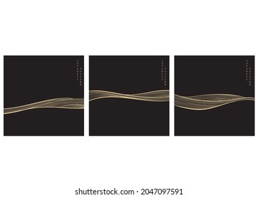 Abstract art background with lie pattern vector. Gold elements and black template design.