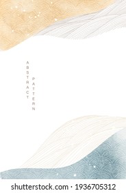  Abstract art background with line decoration banner design in vintage style. Japanese pattern with hand drawn wave elements vector in ocean sea concept.