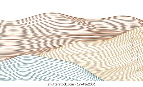 Abstract art background with line pattern vector. Curve elements with hand drawn wave in vintage style.