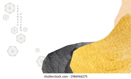 Abstract art background with line pattern vector. Gold and black texture vector. Watercolor texture with geometric elements in vintage style.
