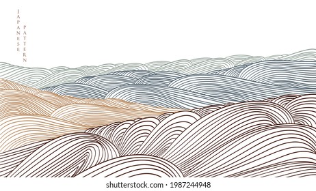 Abstract art background with line pattern vector. Hand drawn curve banner design with natural landscape in vintage style.