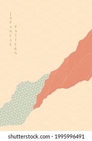 Abstract art background with line pattern vector. Japanese wave pattern in vintage style.