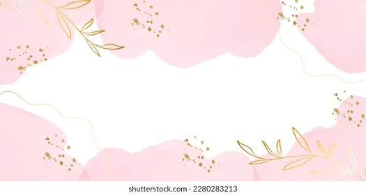 Abstract art background. Luxury minimal style wallpaper with golden line art and botanical leaves, Organic shapes. Watercolor background for banner, poster, Web and packaging. Vector illustration