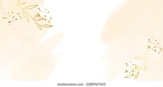 Resumen de antecedentes artísticos. Papel pintado de estilo minimalista de lujo con líneas doradas y hojas botánicas, formas orgánicas. Fondo acuarela para banner, afiche, web y empaque. Ilustración del vector