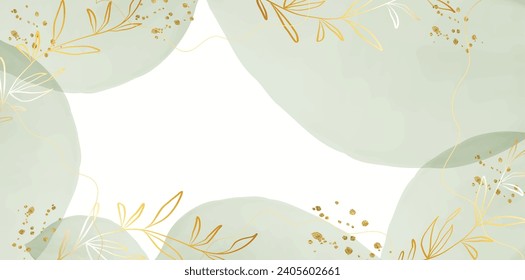 Abstract art background. Luxury minimal style wallpaper with golden line art and botanical leaves, Organic shapes. Watercolor background for banner, poster, Web and packaging. Vector illustration