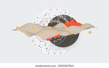 Fondo de arte Abstractas. Elementos de arte de ciencia o tecnología moderna. Ilustración de superficie. Vector hecho a mano.