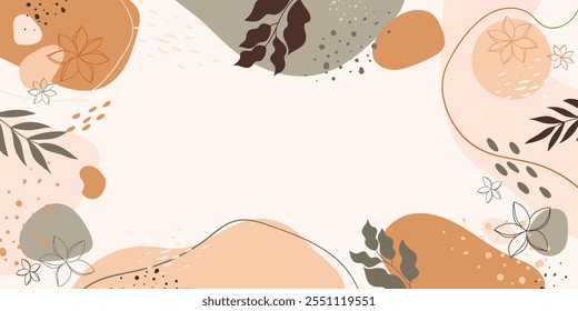 Abstract art background in modern style with organic shapes and leaves. Nature trendy minimal background for prints, banner, presentation, poster, wall art