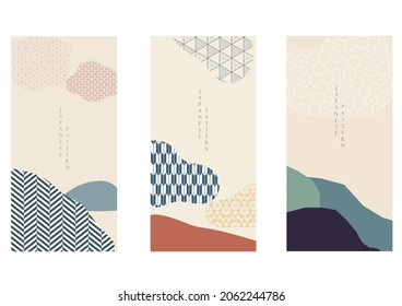 Abstract art background with mountain forest element vector. line pattern with geometric  shape in vintage style. Invitation card design.