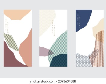 Abstract art background with mountain forest element vector. line pattern with geometric shape in vintage style. Invitation card design. Pastel color.