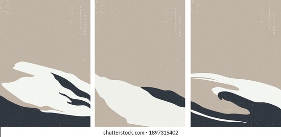 Resumen de fondo de arte con vector de plantilla de paisaje de montaña. Blanco y negro con elementos de curva. 