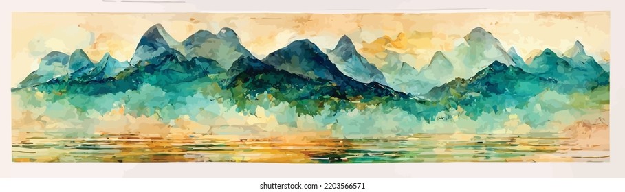 abstract art background with mountains and hills in green