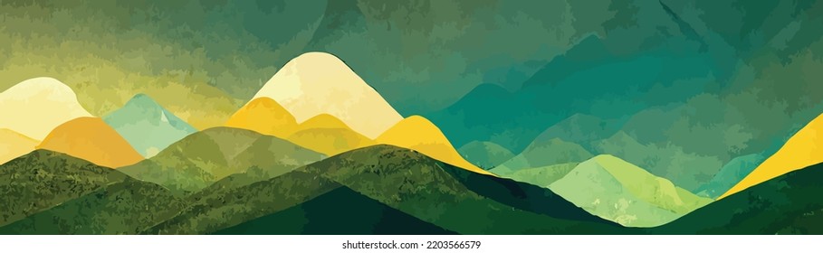 abstract art background with mountains and hills in green