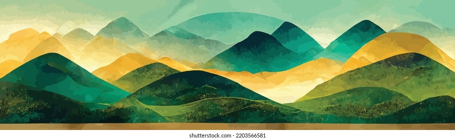 abstract art background with mountains and hills in green