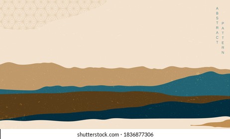 Abstract art background with natural landscape vector. Japanese pattern with line curve banner design.