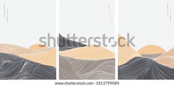 Abstract art background with natural landscape template vector. Desert elements with line pattern wallpaper.