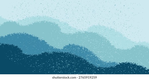Abstract art background navy blue colors. Watercolor painting on canvas with turquoise pattern of sea waves. Fragment of artwork on paper with wavy line and gradient. eps 10