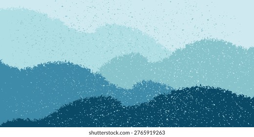 Abstract art background navy blue colors. Watercolor painting on canvas with turquoise pattern of sea waves. Fragment of artwork on paper with wavy line and gradient. Vektor illustration modern