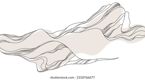 Abstract art background in oriental style, vector landscape with smooth lines wavy shapes, minimal simplistic design.