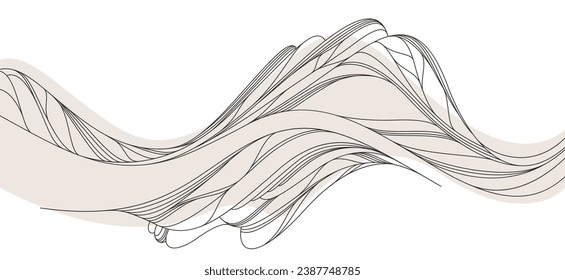 Abstract art background in oriental style, vector landscape with smooth lines wavy shapes, minimal simplistic design.