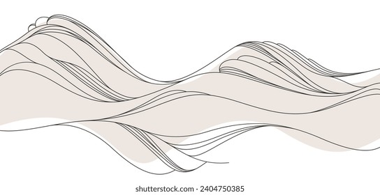 Abstract art background in oriental style, vector landscape with smooth lines wavy shapes, minimal simplistic design.