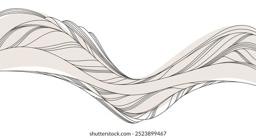 Abstract art background in oriental style, vector landscape with smooth lines wavy shapes, minimal simplistic design.