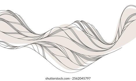 Abstract art background in oriental style, vector landscape with smooth lines wavy shapes, minimal simplistic design.