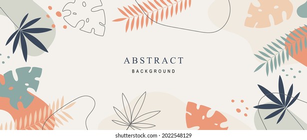 Abstract art background with palm leaves, geometric shapes and lines. Vector background for banner, poster, Web and packaging.