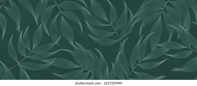 Abstract art background with a pattern of tropical leaves in blue. Line style botanical banner for wallpaper design, decor, print, packaging