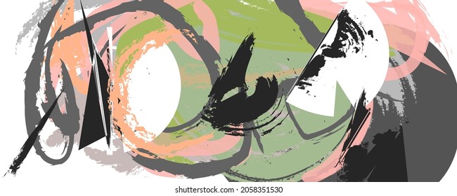 Resumen de fondo de arte gris rosa con vector de onda dibujado a mano. Plantilla abstracta con pintura. Diseño montañés de estilo oriental