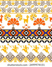 Abstrakte Kunst für Hintergrund, Druck, Stoff, handgefertigt, Stickerei, Pixel-Muster, nahtlos Geometric ethnisch orientalisch, Teppich, Tapete, Kleidung, Umhüllung, Batik, Stoff, und Illustration Stickerei.