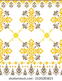 Abstract art for background, print, fabric, handmade, embroidery, Pixel pattern, seamless Geometric ethnic oriental, carpet, wallpaper, clothing, wrapping, Batik, fabric, and illustration embroidery.