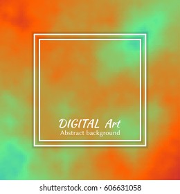 Abstract art background. Red, brown, green sky clouds with frame for the text. Colorful digital artwork in mosaic style