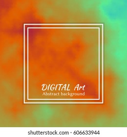 Abstract art background. Red, brown, green sky clouds with frame for the text. Colorful digital artwork in mosaic style