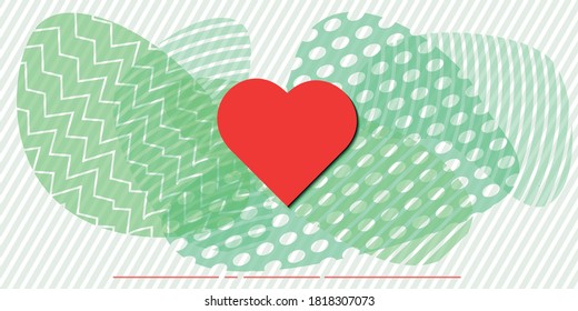 Abstract art background red heart on green trendy design. Use for modern design, cover, template, decoration, brochure, flyer.
