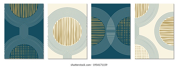 Abstract art background set with geometric shapes. Minimal design with circles and lines. Contemporary poster, modern graphic, trendy cover, print or wallpaper design template.