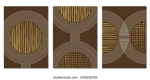 Abstract art background set with geometric shapes. Minimal design with circles and lines. Contemporary poster, modern graphic, trendy cover, print or wallpaper design template.