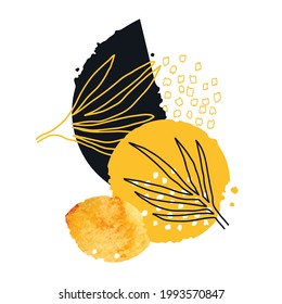 Abstract Art Background. Set of abstract shapes and hand drawn plant elements. Minimal trendy contemporary collage. Vector illustration